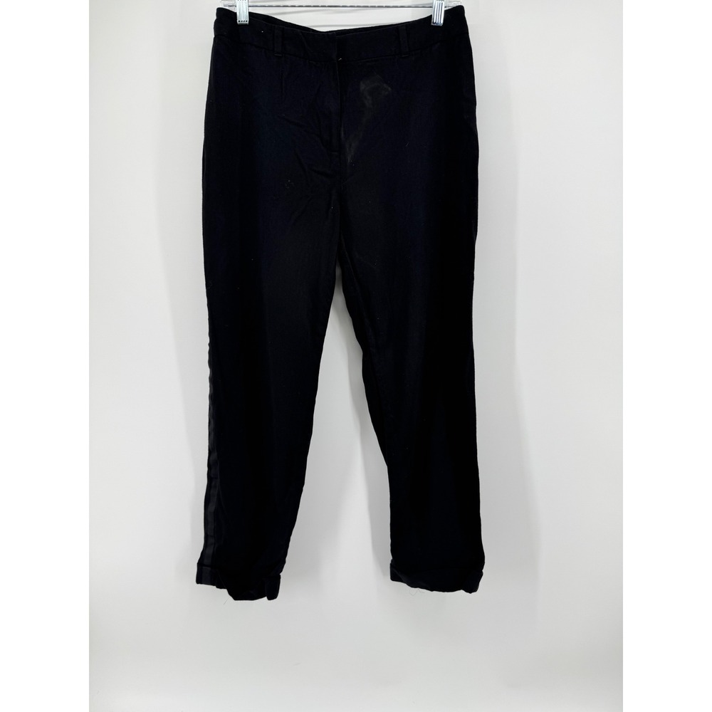 Jenne Maag Black Wool Blend Tuxedo Stripe Straight Leg Trousers Size M